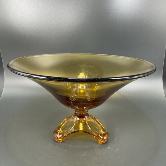 Viking Epic Arching Foot West Virginia Glass Amber Tall Glass Dish Bowl Vintage - Picture 10 of 13